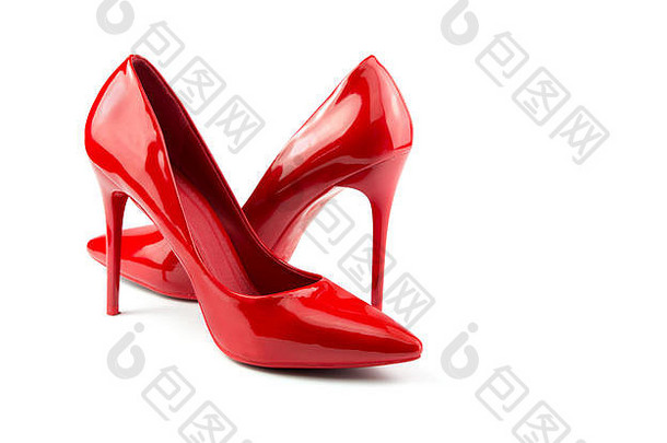 一对红色的时尚女人鞋子白色