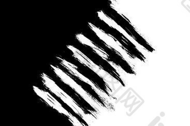 中央的污渍、笔触和<strong>黑白画</strong>线条在黑白背景上相互隔离。