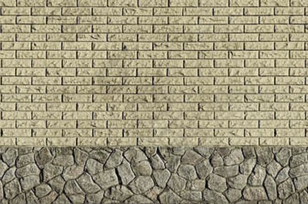 现代优质石砖的墙面纹理。光滑纹理的砖墙，石头基础，在明亮的阳光下手工制作