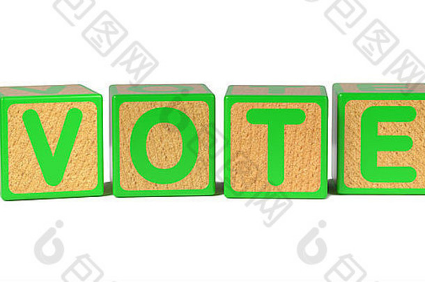 投票彩色的木儿童字母块