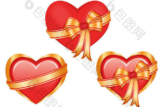 一套三颗心-爱情、浪漫情人节贺卡