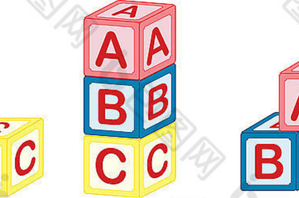A、 B、C儿童学习积木