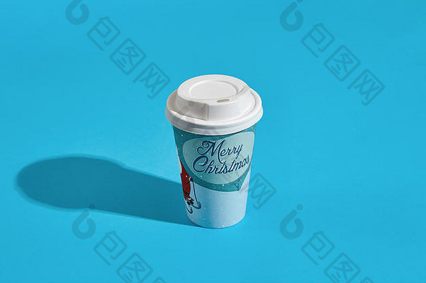 热咖啡蓝色的冬天纸杯白色成员蓝色的引入