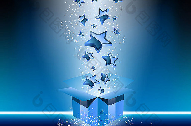 带星星的蓝色礼品盒。