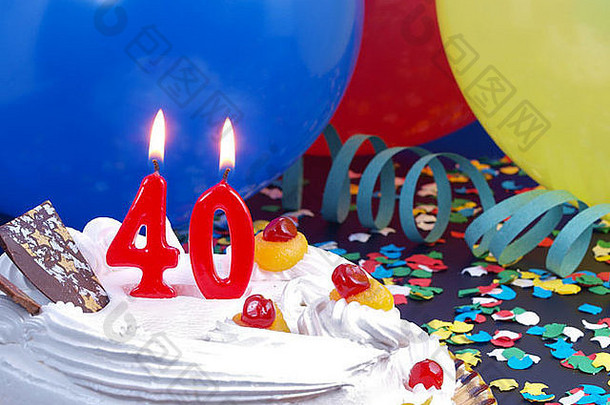 生日纪念蛋糕，红烛显示40号