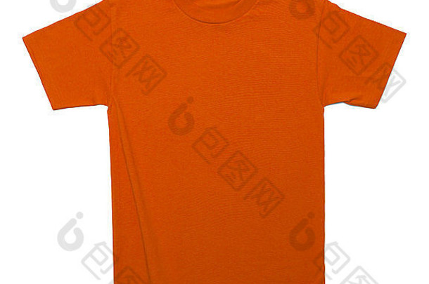 橙色棉质衬衫，白色背景上有独立的复印空间。
