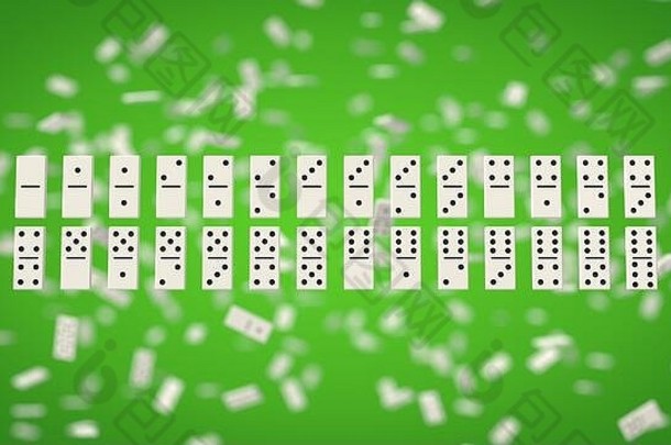 Domino芯片绿色背景白色芯片黑色的点插图