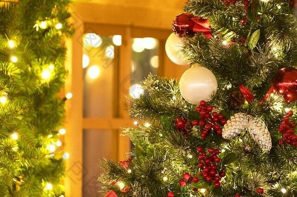 圣诞节树背景装饰物分支云杉树