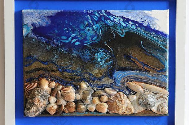 杰尼斯蓝色海洋和贝壳艺术品