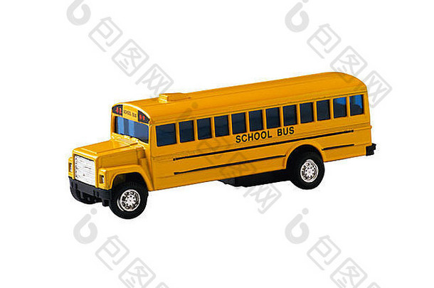 单黄色的学校公共汽车孤立的白色背景