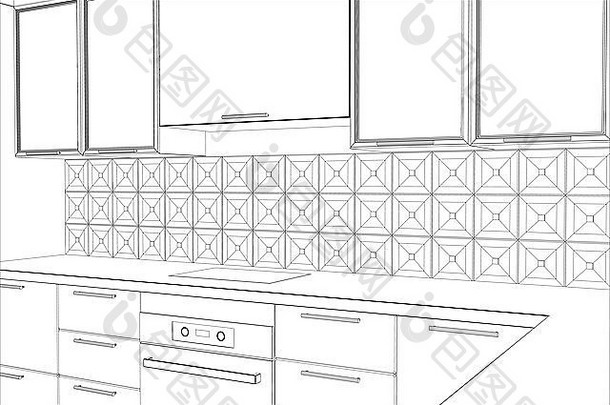 bstract草图设计室内厨房插图创建