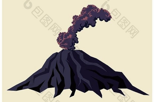 烟雾缭绕的冒烟火山的程式化插图