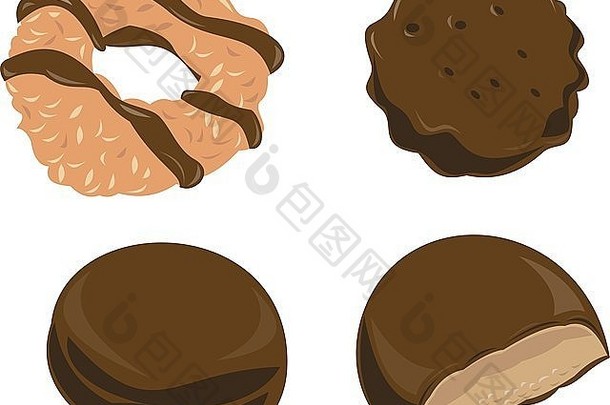 复古风格的子军饼干巧克力插图。