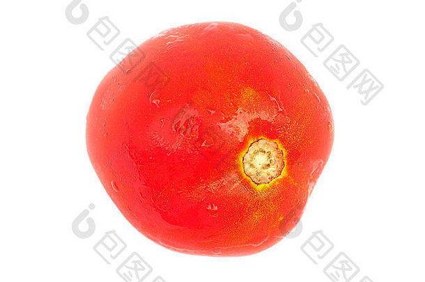 一个新鲜的红色番茄，白色背景