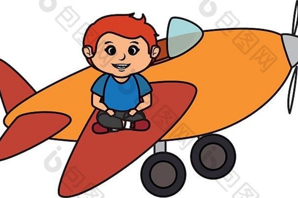 带着飞机玩具的小男孩