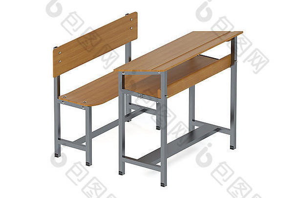 学校木桌子上孤立的白色背景
