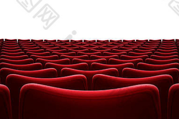 电影院红色座椅3d插图与白色隔离