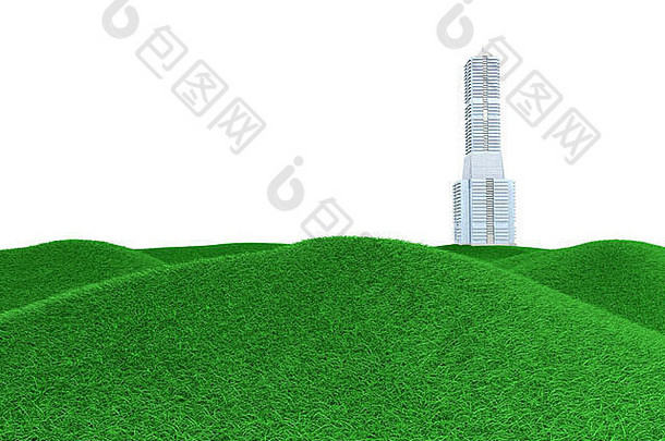 摩天大楼绿色草地呈现插图