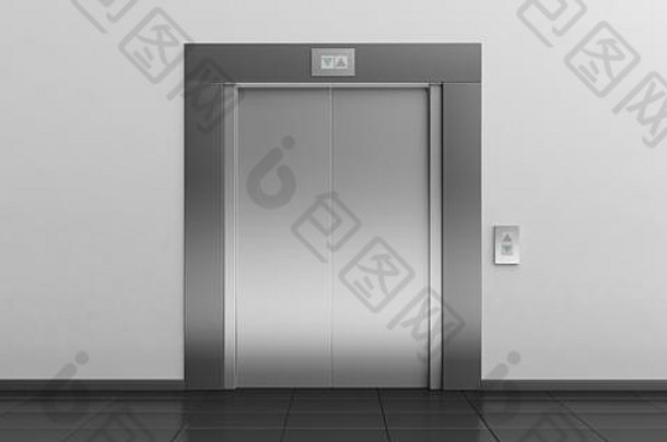 现代金属电梯关闭门大厅室内插图