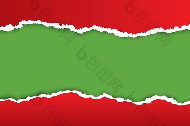 圣诞节红色的扯掉纸背景绿色颜色的地方文本