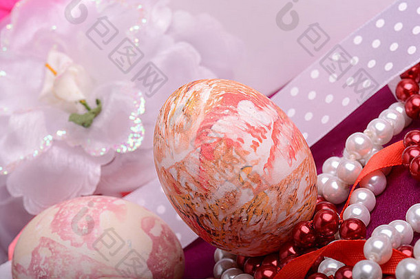 画复活节鸡蛋装饰花珍珠篮子表格