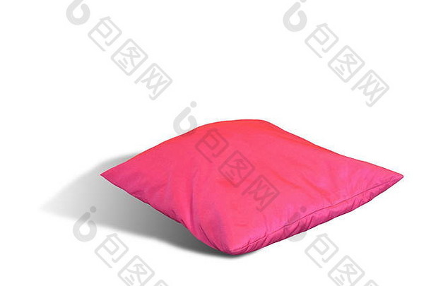白色背景上的粉色枕头，带阴影