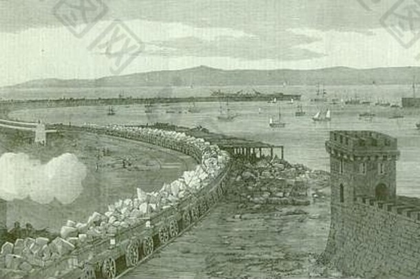 SS大<strong>东航</strong>带着蒸汽离开Holyhead港。威尔士1859年国际印刷