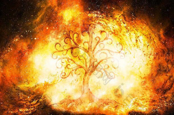 结构和空间背景上的生命之树符号，yggdrasil。