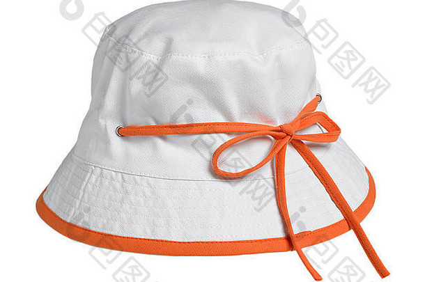 小白色帽孩子橙色弓孤立的白色背景