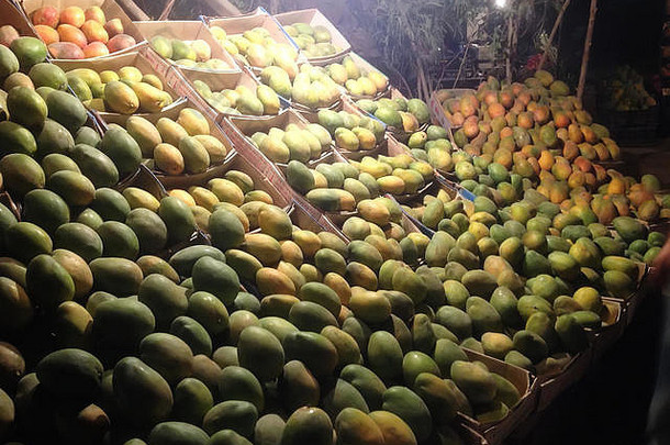 成熟的新鲜的芒果市场开罗埃及晚上