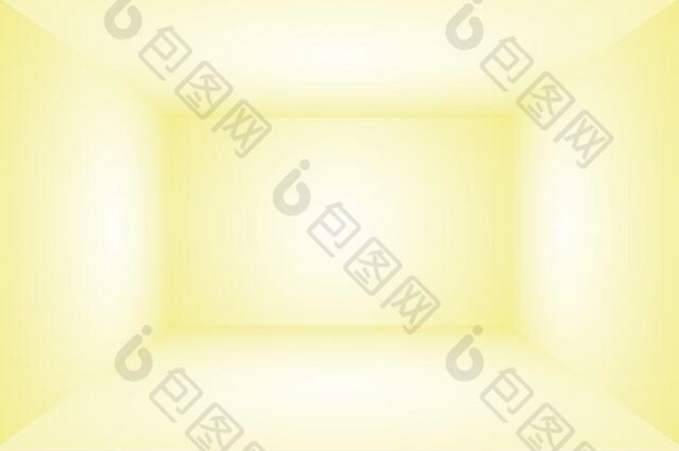 闪亮的黄色<strong>渐变</strong>工作室墙壁房间背景的抽象<strong>立体</strong>。三维空间。