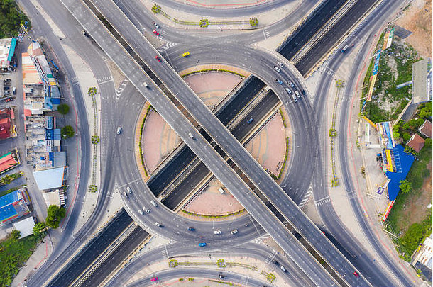 空中视图忙高速公路路连接一天相交高速公路路天桥东部外环路曼谷