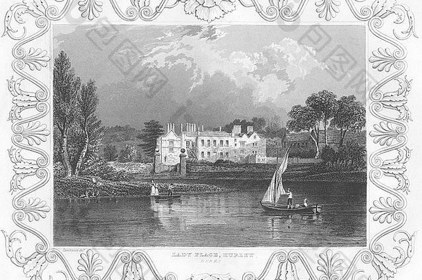 伯克斯：夫人广场，赫尔利：汤普森船，古董印刷1840年