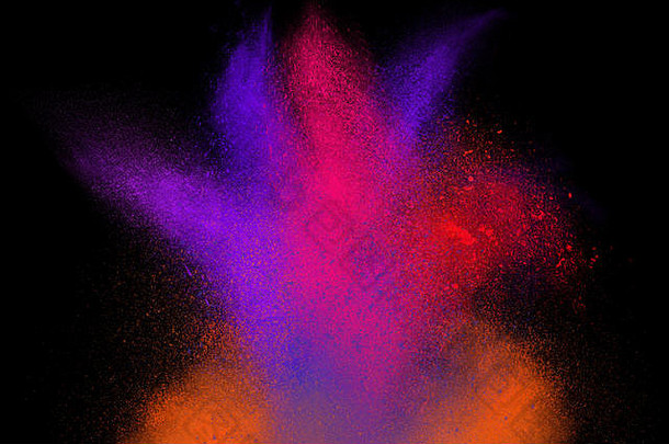 冻结运动色彩斑斓的粉爆炸孤立的黑色的黑暗背景摘要设计灰尘云粒子爆炸屏幕储蓄者沃尔帕普
