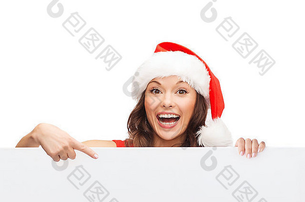 戴着白色白板的圣诞老人帽子的女人
