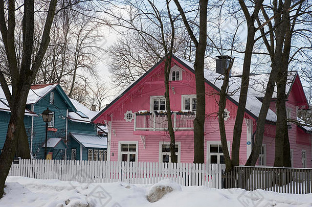 爱沙尼亚塔林卡德里奥格罗赫琳Aas（绿色草地）木屋，漆得离奇但很漂亮