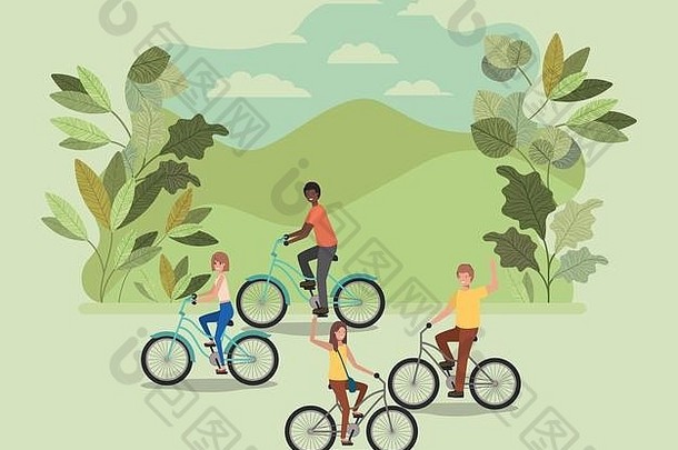 公园里骑自行车的一群人