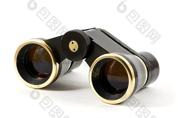 独立影院黑色双筒望远镜，白色侧视图上方有金环