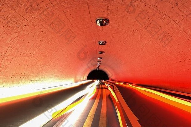 呈现交通灯高速公路混凝土隧道
