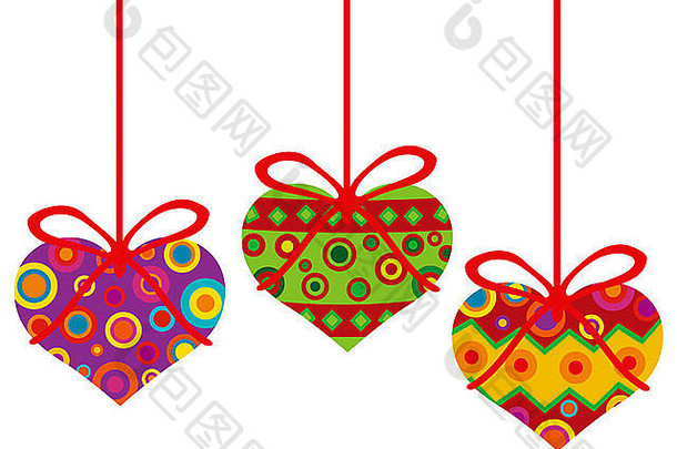 快乐情人节一天挂心形状圣诞节树饰品部落主题插图