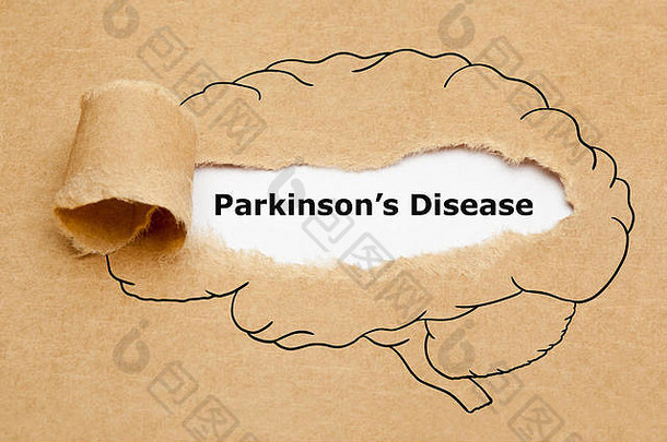 概念文本帕金森症疾病出现撕裂棕色（的）纸人类大脑画