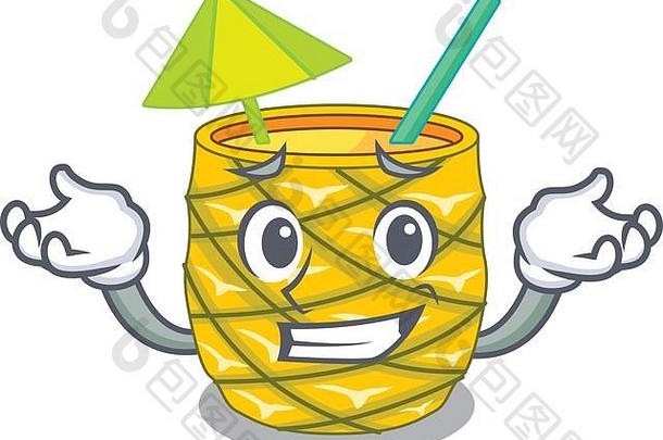 吉祥物上玻璃器皿里的菠萝汁