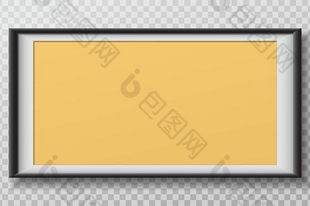 矩形黑色的黄色的框架软影子文本图片挂的平方白色背景