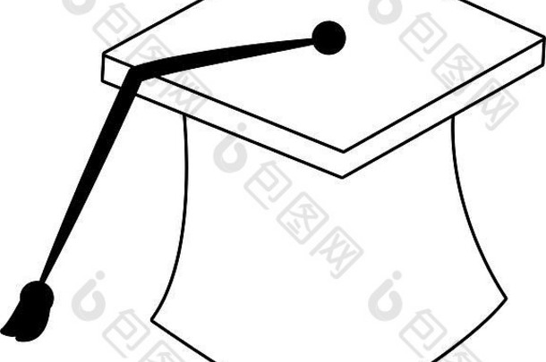 毕业帽孤立的黑色的白色颜色