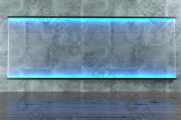 房间难看的东西混凝土墙矩形蓝色的减轻了玻璃空空间呈现插图