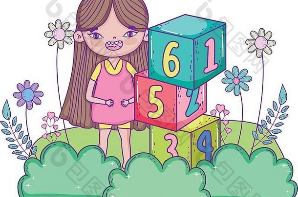 小女孩在营地玩积木号码