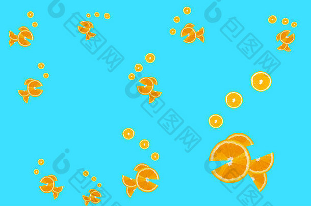 鲜橙图案；蓝色背景上的橙色