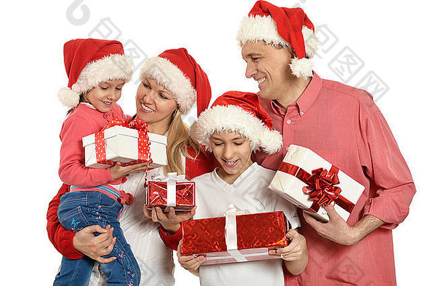 家庭孩子们圣诞老人帽子
