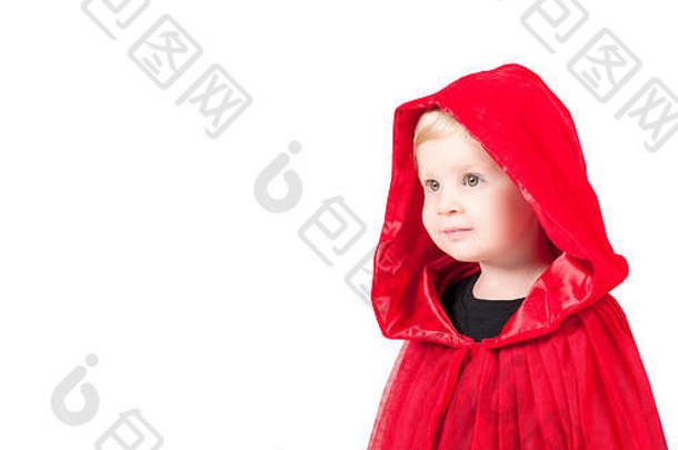 万圣节红色的骑罩美丽的女孩红色的雨衣罩