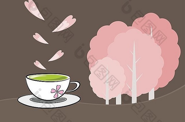 茶象征花樱花概念插图